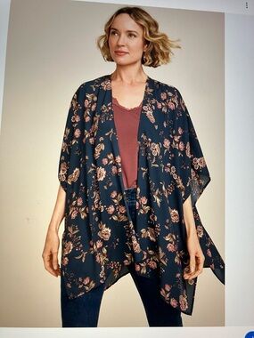 LOFT Navy Floral Open-Front Kimono